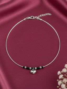 GIVA - 925 Silver Black Bead Heart Charm Anklet
