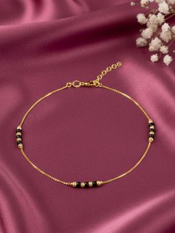 GIVA - 925 Silver Gold Plated Moonlit Black Beaded Anklet