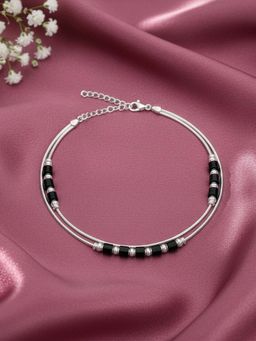 GIVA - 925 Silver Dual Layer Black Beads Anklet