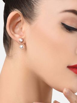 Zaveri Pearls - Rose Gold Dazzling White Cubic Zirconia and Pearl Drop Earrings