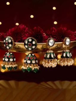 Zaveri Pearls - Multi-Color Meenakari Stones Beads Jhumka Earrings (Pack of 2)