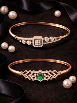 Zaveri Pearls - Multi-Color Rose Gold Cubic Zirconia Brass Kadas (Pack of 2)