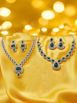 Zaveri Pearls - Green Stones Diamonds Necklace and Earrings (Pack of 2)