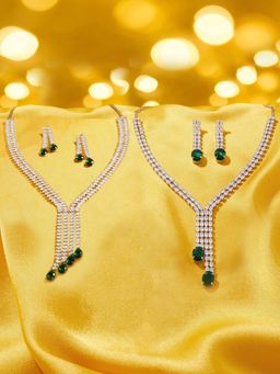 Zaveri Pearls - Multi-Color Stones Diamonds Necklace and Earrings (Pack of 2)