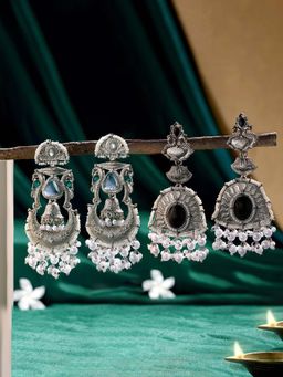 Zaveri Pearls - Multi-Color Stones Oxidised Dangler Earrings (Pack of 2)