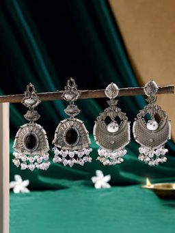 Zaveri Pearls - Multi-Color Stones Oxidised Dangler Earrings (Pack of 2)