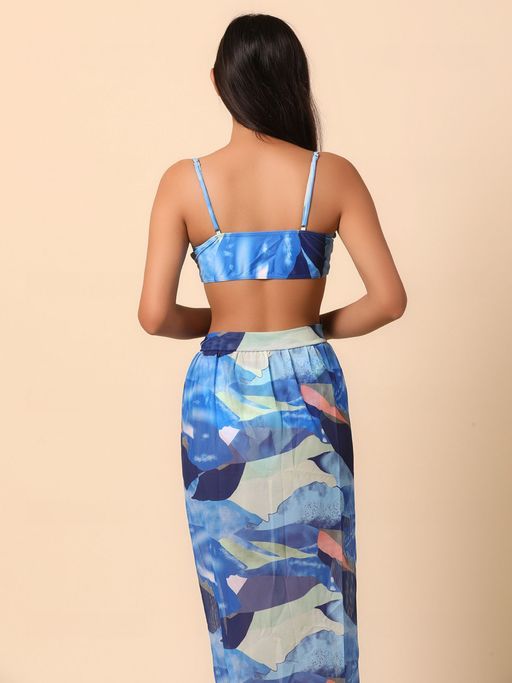 Buy WomanLikeU Blue 2-Piece Bikini with Sarong (Set of 3) Online