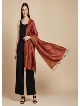 MUFFLY - Women Paisley Printed Bamboo Silk Stole - Rust