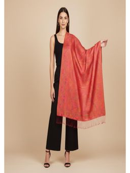 MUFFLY - Women Paisley Printed Fringed Border Stole - Orange