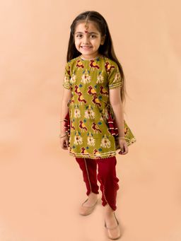 Fairies Forever - Green Kalamkari Kurta Dhoti (Set of 2)