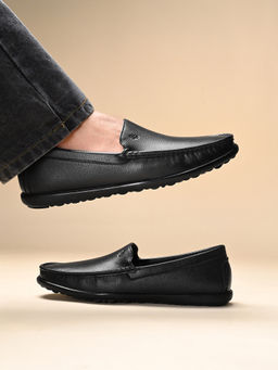Louis Stitch - Men Jet Black Italian Milled Leather Formal Loafers