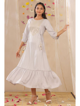 Juniper - Grey Zari Embroidered Rayon Dobby Maxi Dress