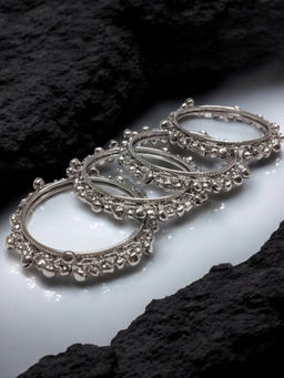 OOMPH - Combo Of 4 Silver Oxidised Ghungroo Bangle Set for Women - Size 2.6