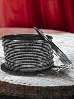 OOMPH - Combo Of 24 Black Silver Oxidised Shimmer Bangle Set - Size 2.6