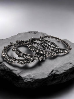 OOMPH - Combo Of 4 Black Silver Oxidised Ghungroo Bangle Set for Women- Size 2.6
