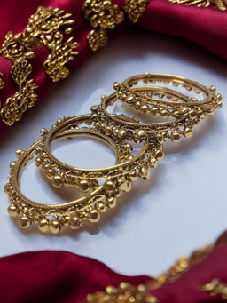 OOMPH - Combo Of 4 Gold Ghungroo Bangle Set for Women - Size 2.6