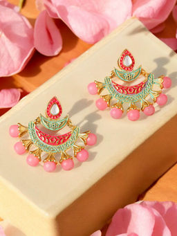 OOMPH - Pink and Mint Green Meenakari Large Ethnic Earrings