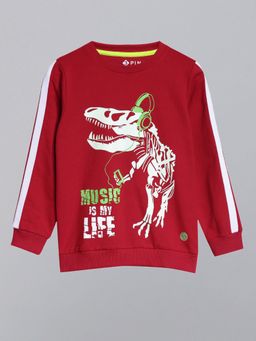 3PIN - Boys Red Cotton Printed Sweatshirts