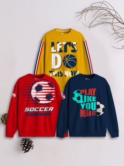 3PIN - Boys Multi-Color Cotton Printed Sweatshirts (Pack of 3)