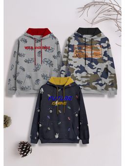 3PIN - Boys Multi-Color Cotton Printed Hooded Sweatshirts (Pack of 3)