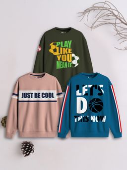 3PIN - Boys Multi-Color Cotton Printed Sweatshirts (Pack of 3)