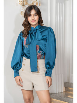 Label Swish - Teal Floral Patch Embroidery Shirt