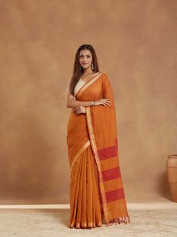 Fabindia - Mustard Cotton Blend Saree with Unstitched Blouse