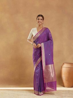 Fabindia - Purple Cotton Silk Blend Saree with Unstitched Blouse
