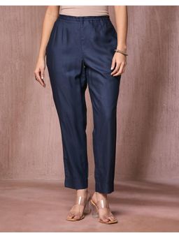 Fabindia - Navy Viscose Silk Full Length Ethnic Pant