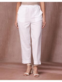 Fabindia - White Cotton Casual Straight Pant