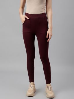 Latin Quarters - Women Wine Solid High Rise Casual Jegging