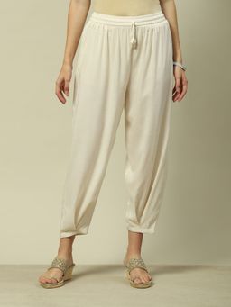 Rangriti - Off White Viscose Straight Solid Pant