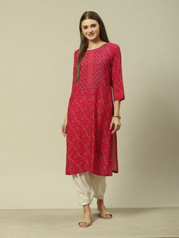 Rangriti - Pink Viscose Straight Printed Kurta