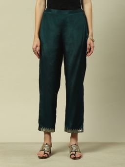 Rangriti - Green Viscose Straight Solid Pant