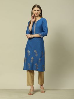 Rangriti - Blue Viscose Straight Printed Kurta