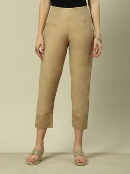 Rangriti - Beige Viscose Straight Printed Pant