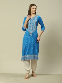 Rangriti - Blue Viscose Straight Printed Kurta