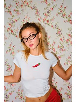 Bonkers Corner - Hot Pepper Beaded Embroidery Baby White Top