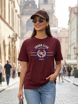 Nobero - Maroon Women's Stylish Regular Fit Graphic Printed 180 GSM Combed Cotton T-Shirt