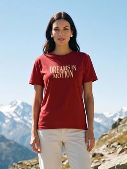 Nobero - Red Women's Stylish Regular Fit Graphic Printed 180 GSM Combed Cotton T-Shirt