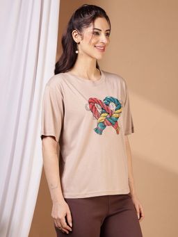 FFU - Beige Women Oversized Fit Casual T-Shirt