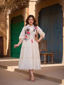 ZUMMER - Women Cream Dress with Jacket
