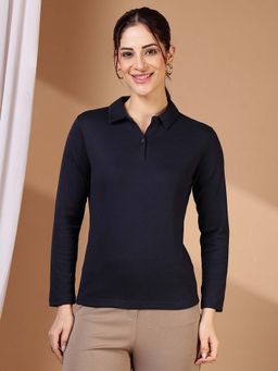 FFU - Navy Blue Women's Regular Fit Casual Polo T-Shirt