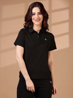 FFU - Black Women Regular Fit Casual Polo T-Shirt