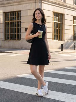 ZUMMER - Women Black Knitted Lace Insert Detail Short Skater Dress