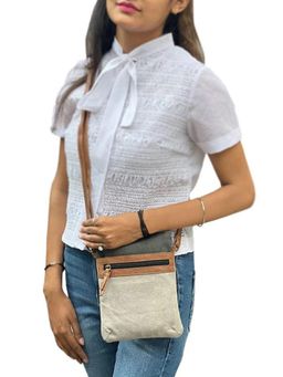 Mona B - Women Grey Canvas Vintage Sling Bag