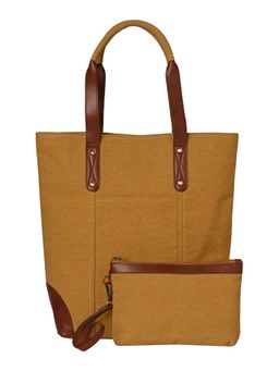 Mona B - Women Mustard Canvas Tote Bag With Pouch