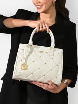 Lavie Luxe - Women Off White Stud Shelly 25 Satchel Bag with Detachable Strap (M)