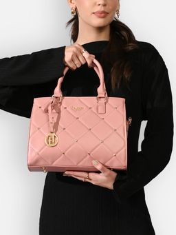 Lavie Luxe - Women Pink Stud Shelly 25 Satchel Bag with Detachable Strap (M)