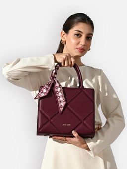 Lavie Luxe - Women Wine Quare25 Satchel Bag with Detachable Strap (M)